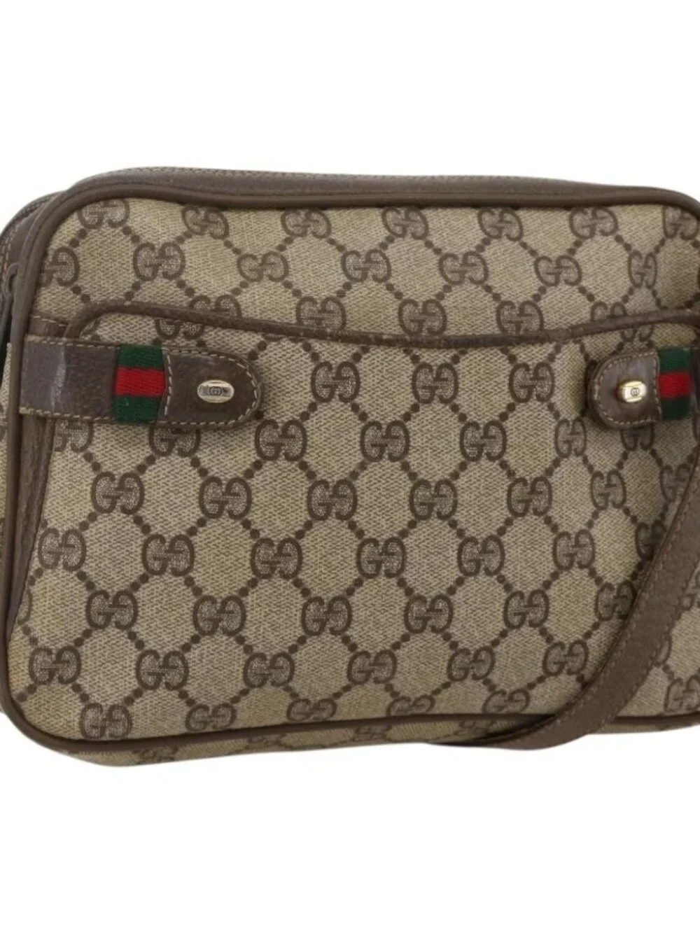 GUCCI GG Supreme Web Sherry Line Shoulder Bag PVC Beige 66 02 049 Auth 175721